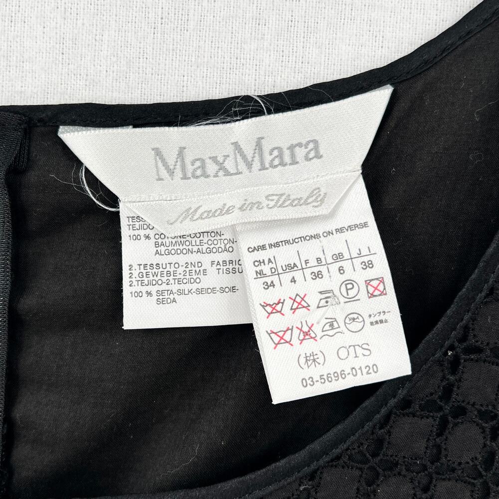 MAX MARA Tempra Cotton Eyelet Lace Crochet Dress Womens 4 Black Sheath Midi - Picture 8 of 14
